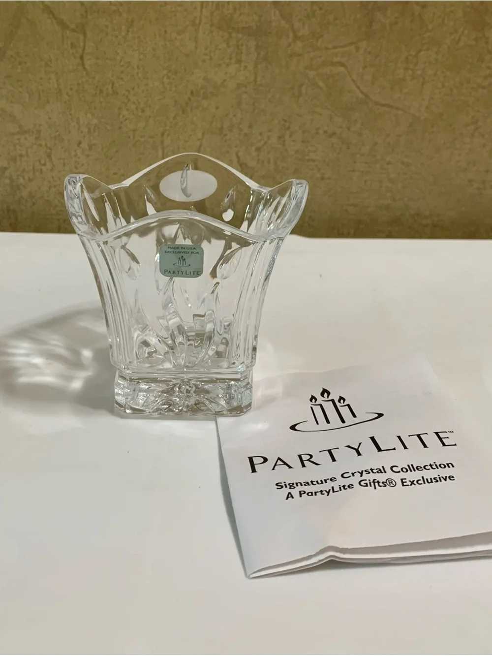PARTYLITE Lead Crystal Square Votive Candle Holder P7253 NEW in Box